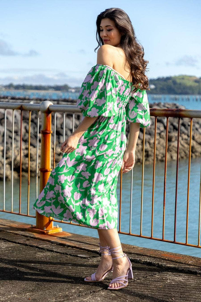 Green floral dress outfit best sale