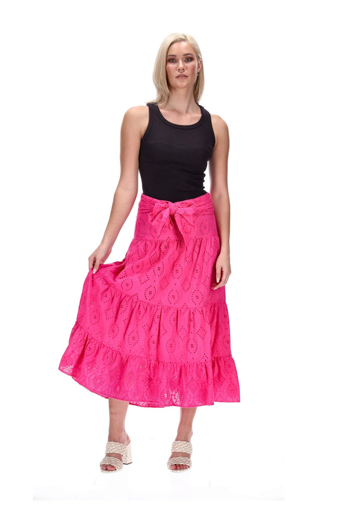 Candy Pink Broiderie Anglaise Tierred Frill Skirt