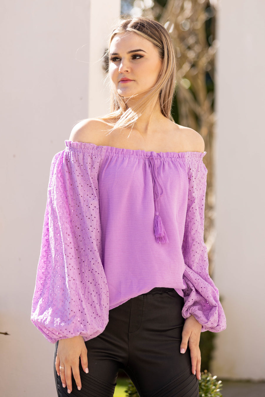 lilac off shoulder top