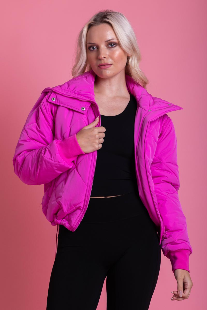 Pink quilted puffer jacket