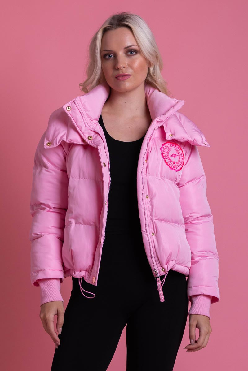 Pink quilted puffer jacket