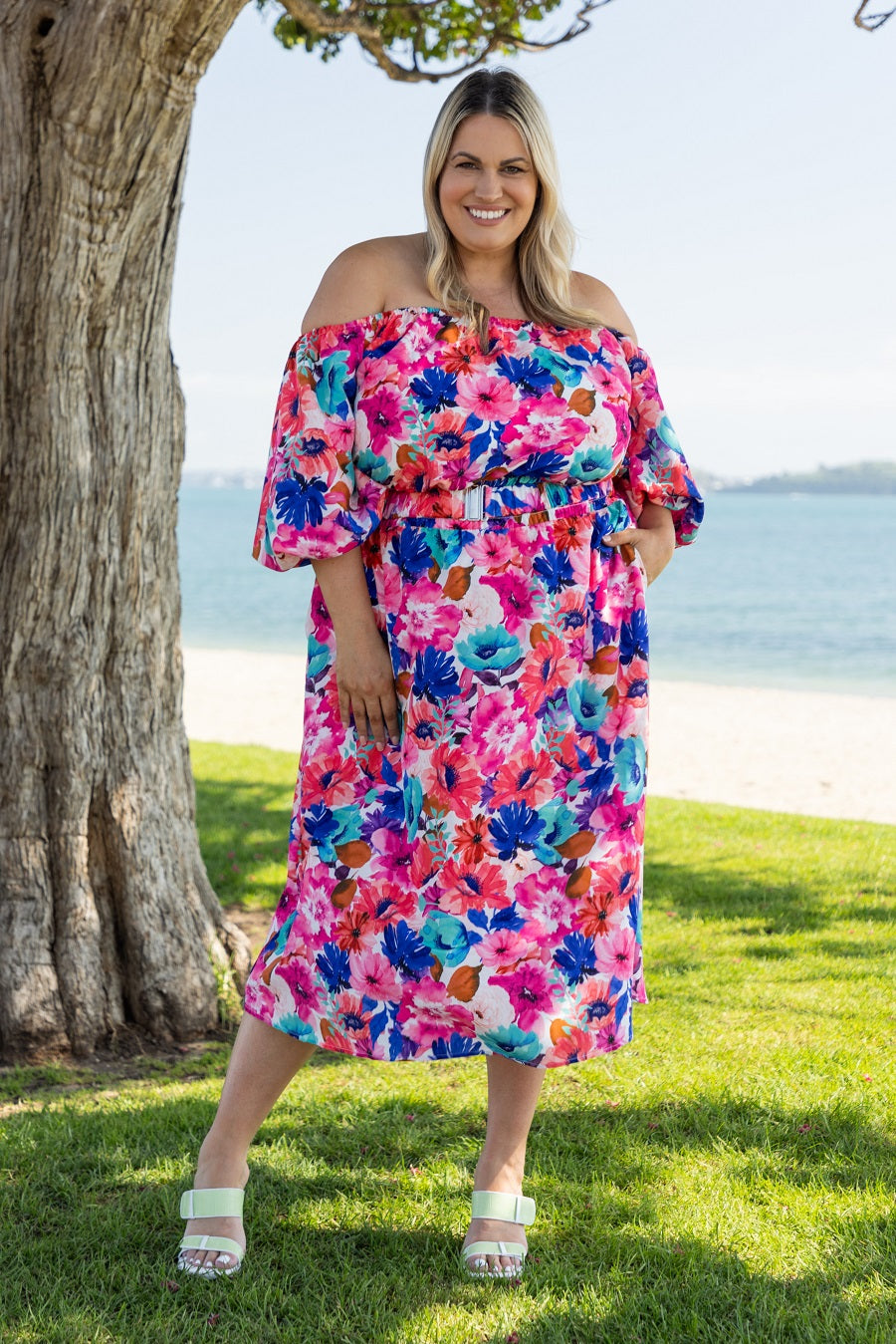 Off the shoulder clearance midi dress plus size