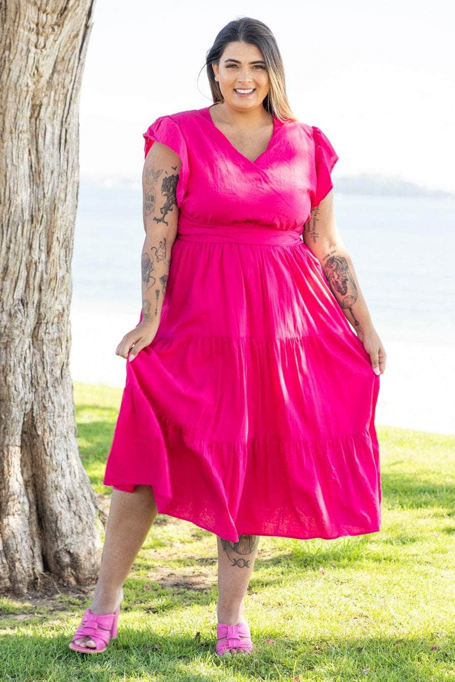 Plus size pink midi dress sales