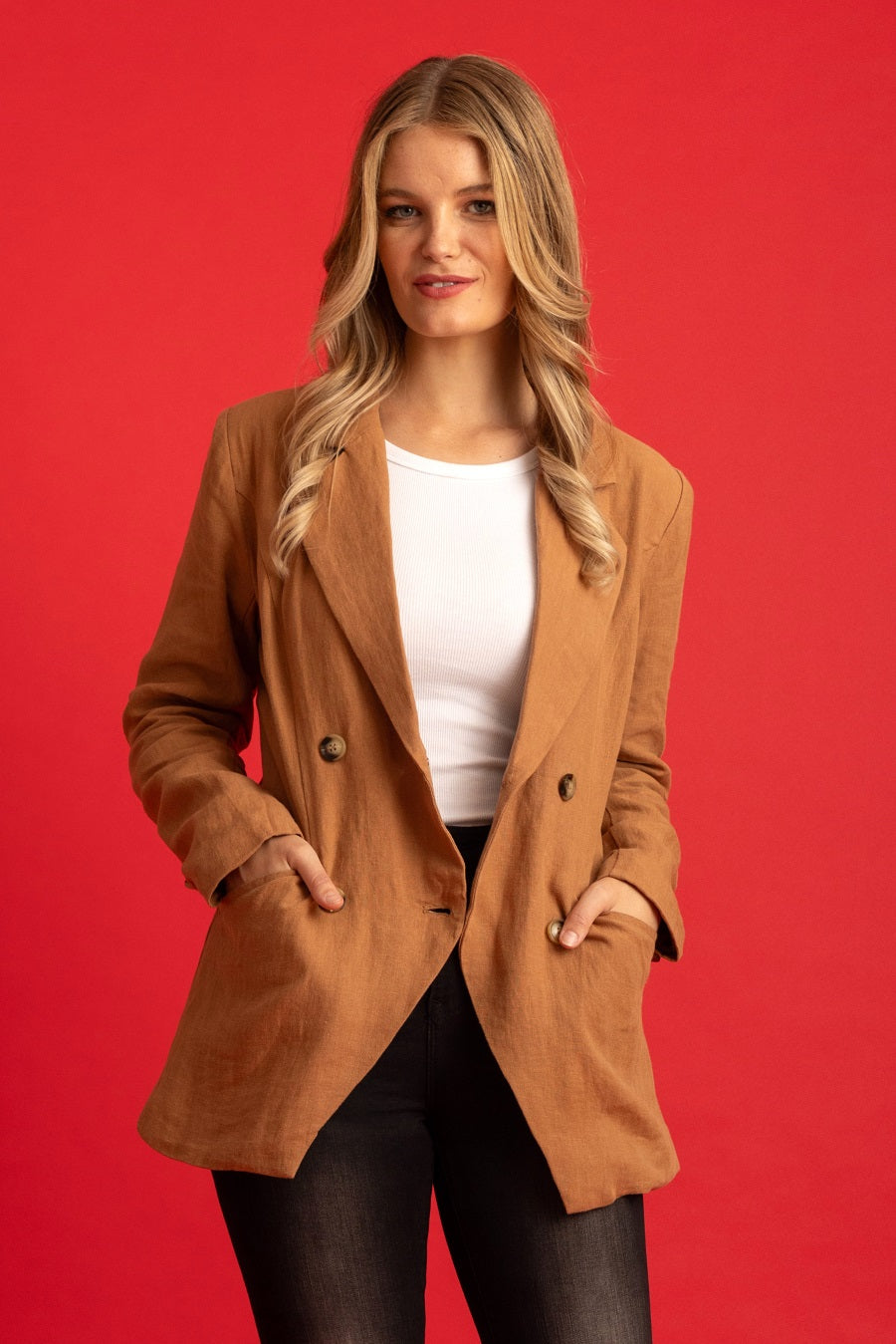 Asta Blazer Caramel Linen