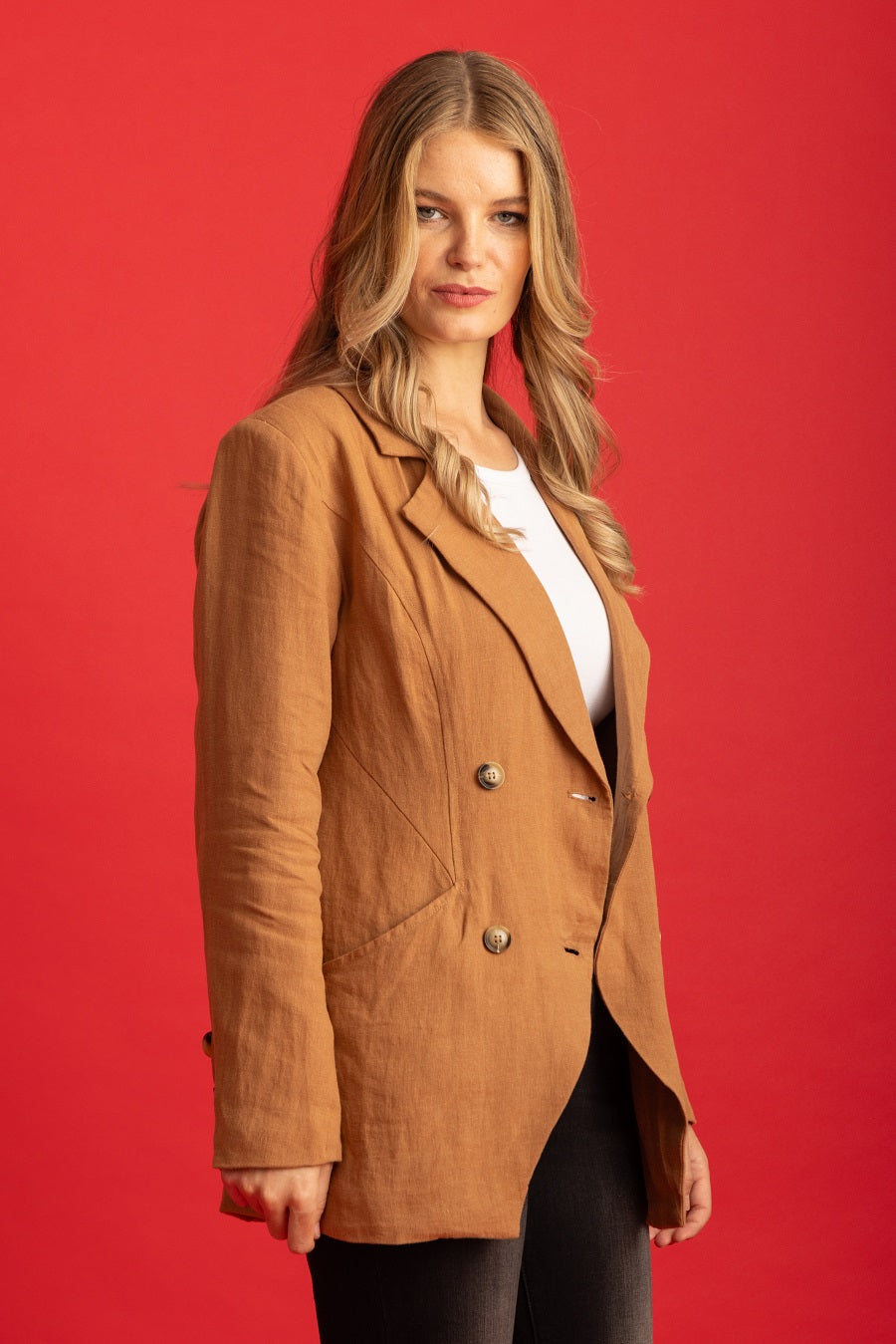 Asta Blazer Caramel Linen