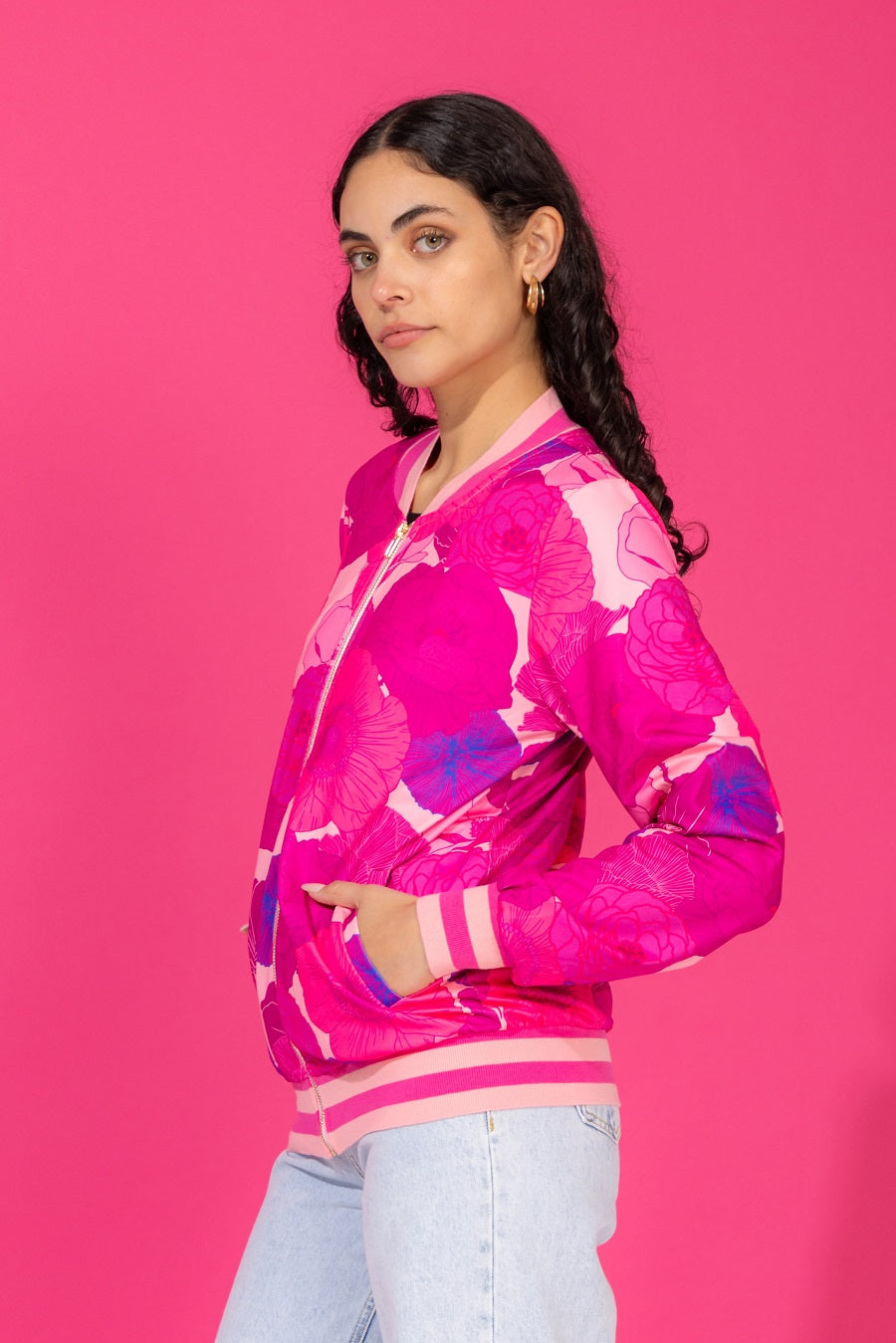 Hot pink floral bomber jacket