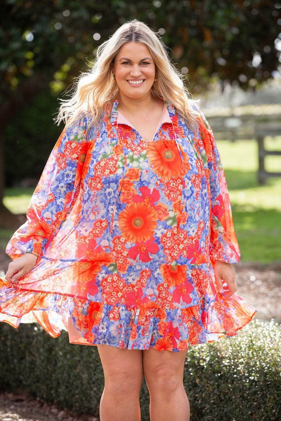 plus size Long Sleeve Dress Floral