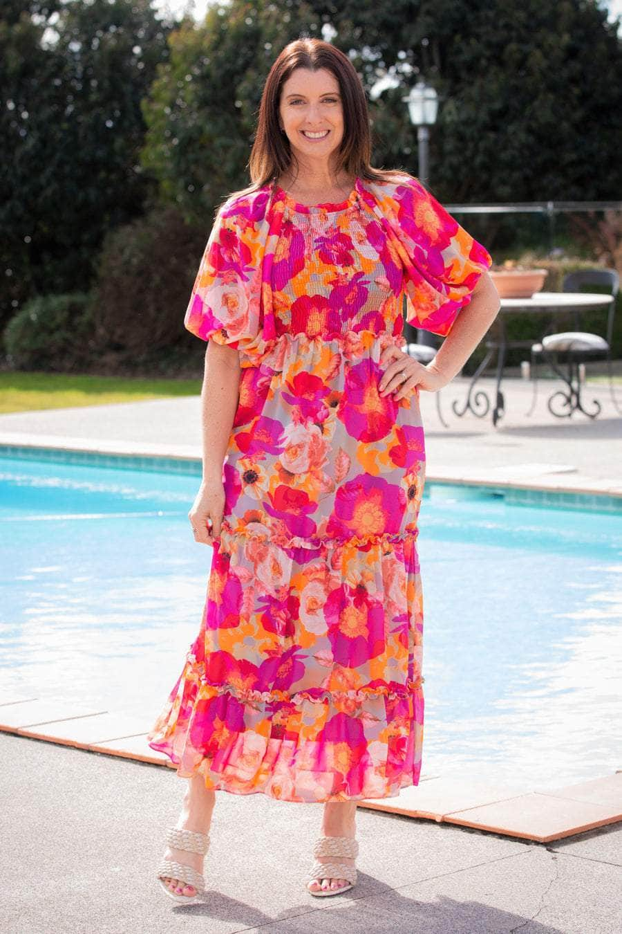 Pink floral maxi dress