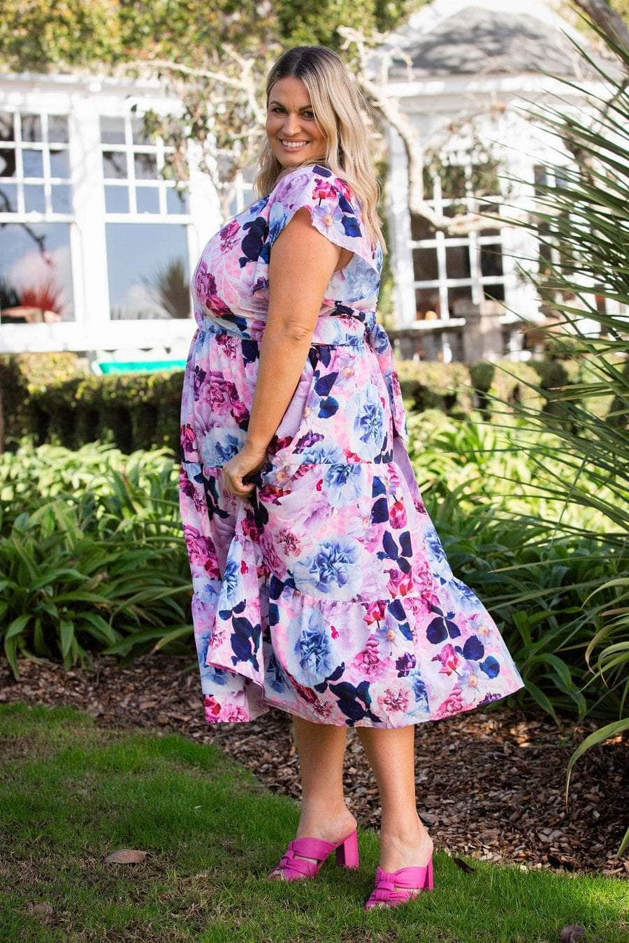 Plus size pink floral on sale dress