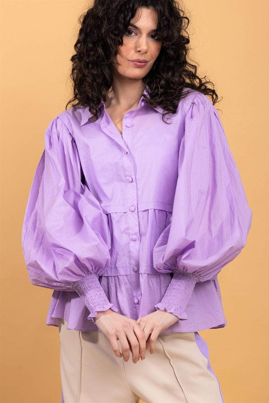 Lilac ruffle blouse clearance