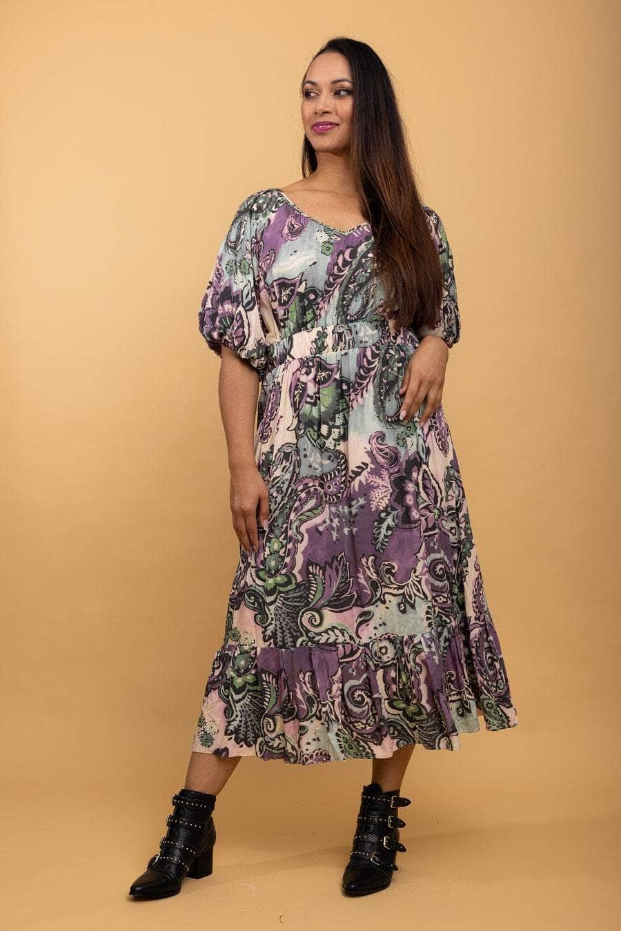 Buy Bianca V Neck Dress Print by Amaya online Augustine