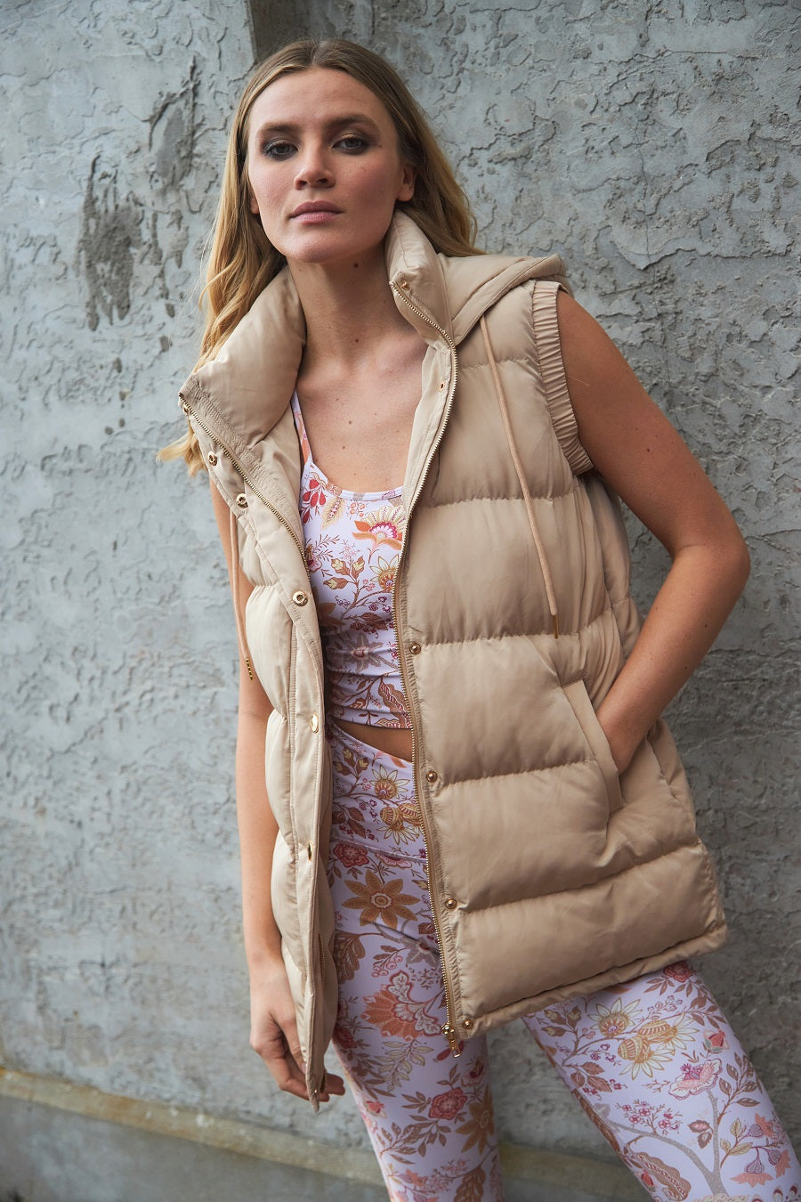 khaki puffer vest