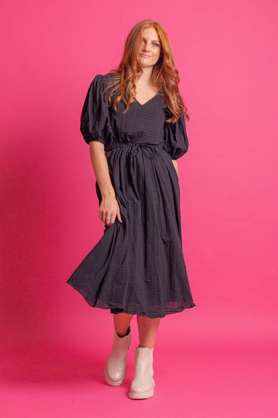 V neck Midi Dress Black