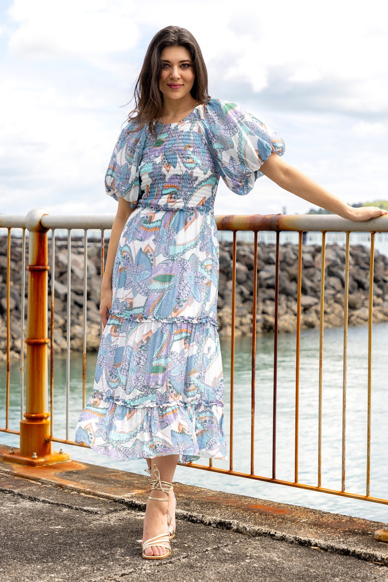 red floral midi dress