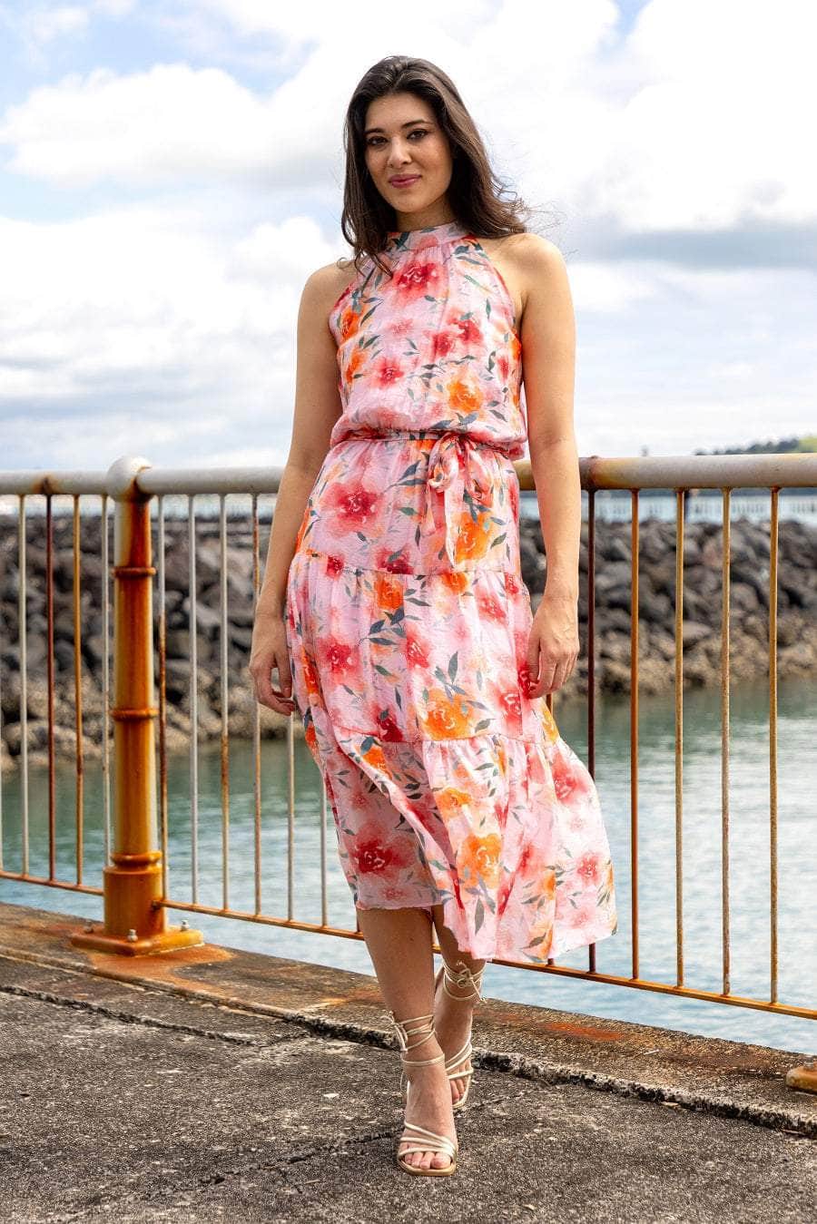 Pink rose maxi dress sales