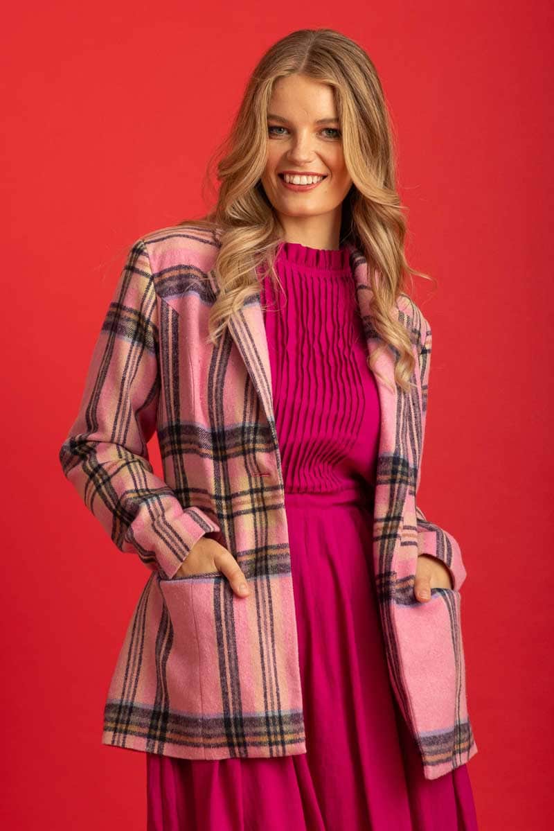 Pink tartan blazer deals