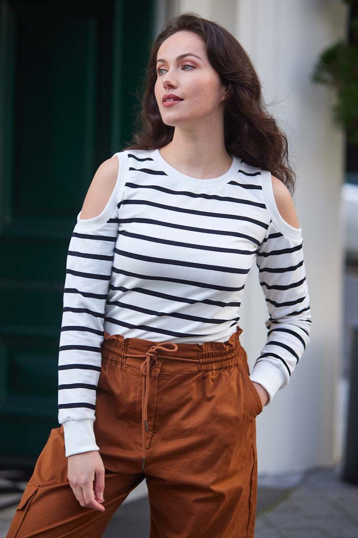 striped cold-shoulder top