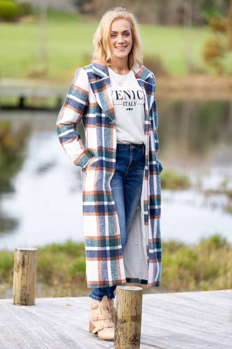 navy green tartan coat