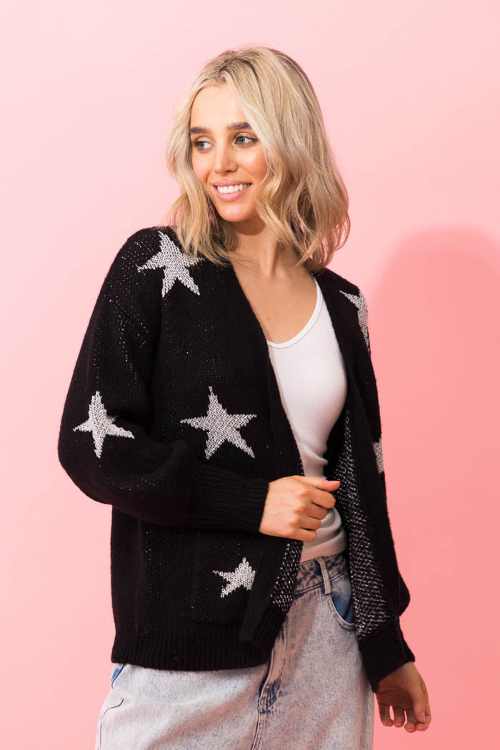 black knitted cardigan