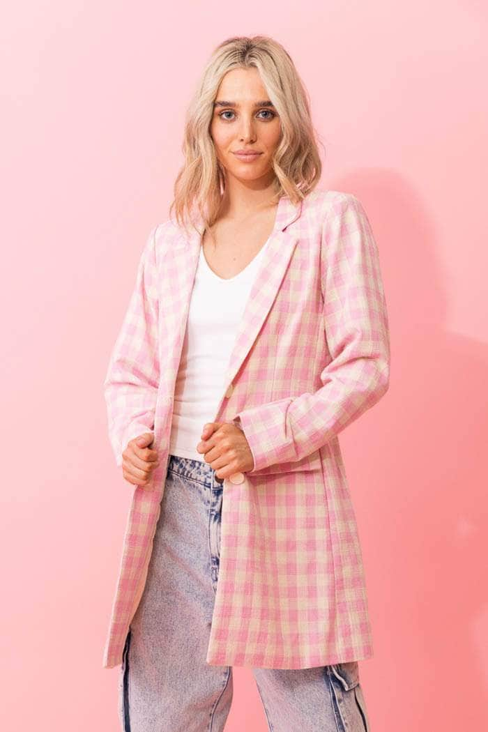 pink tartan blazer