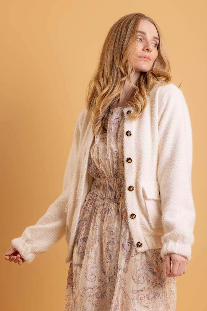 cream fuzzy cardigan jacket