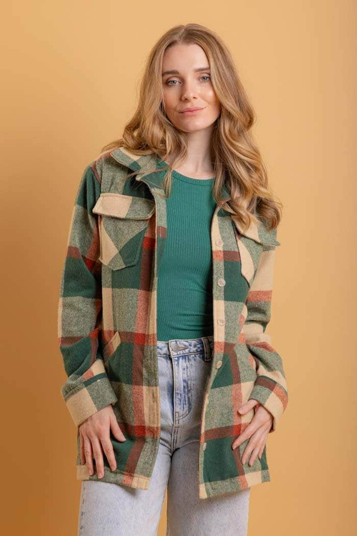 green tartan shacket