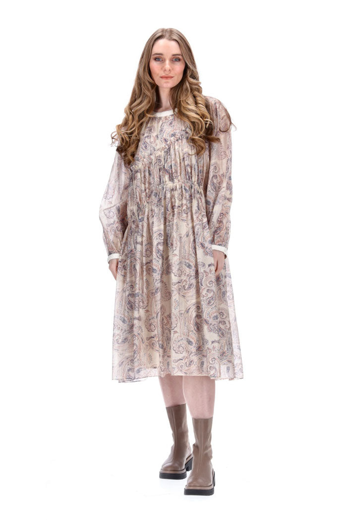 Amelia Midi Dress Beige Paisley