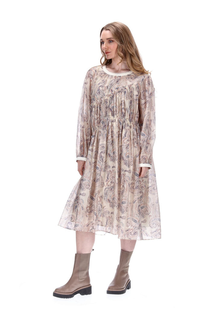 Amelia Midi Dress Beige Paisley