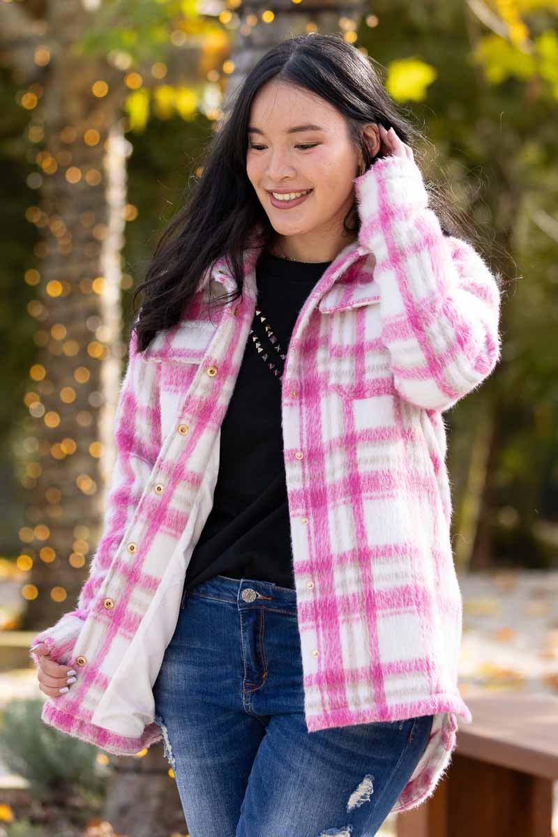 Pink checked jacket best sale