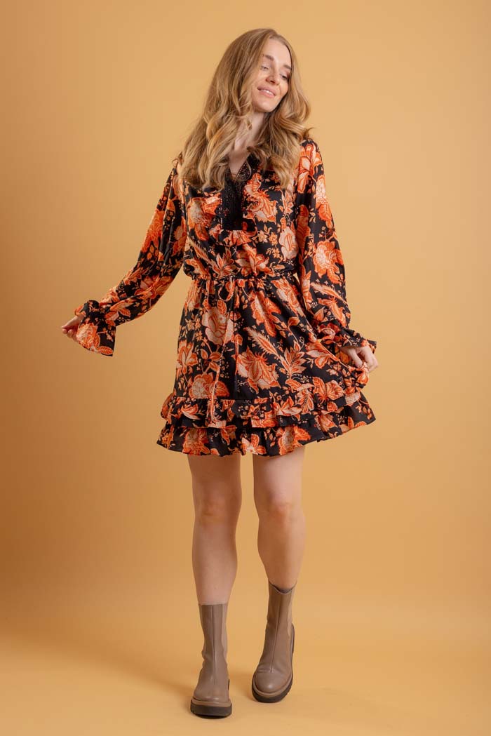 orange floral mini dress