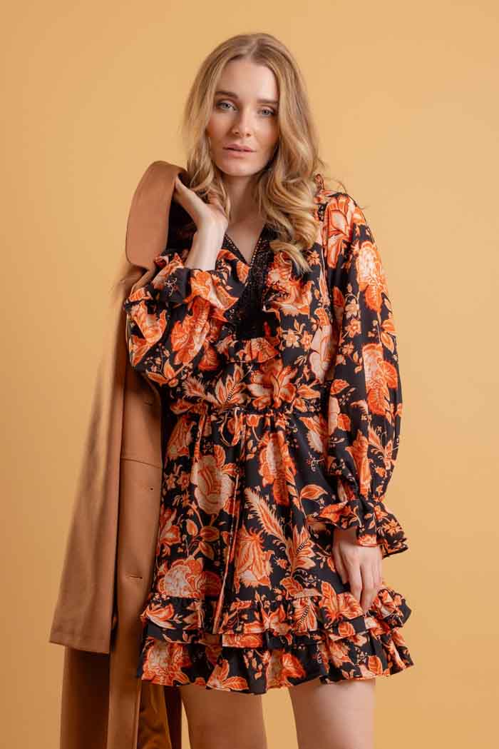 Arya Dress Orange Floral