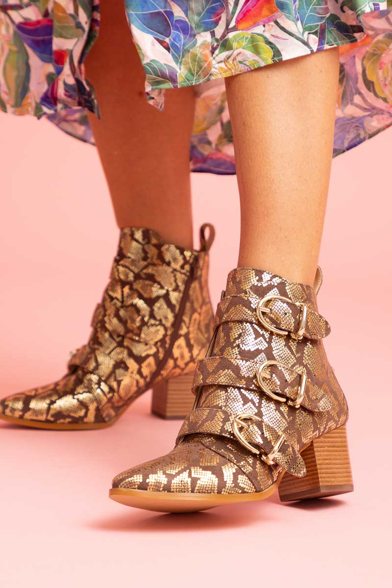 snake gold print boot heel