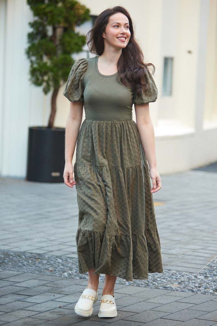 khaki tiered maxi dress