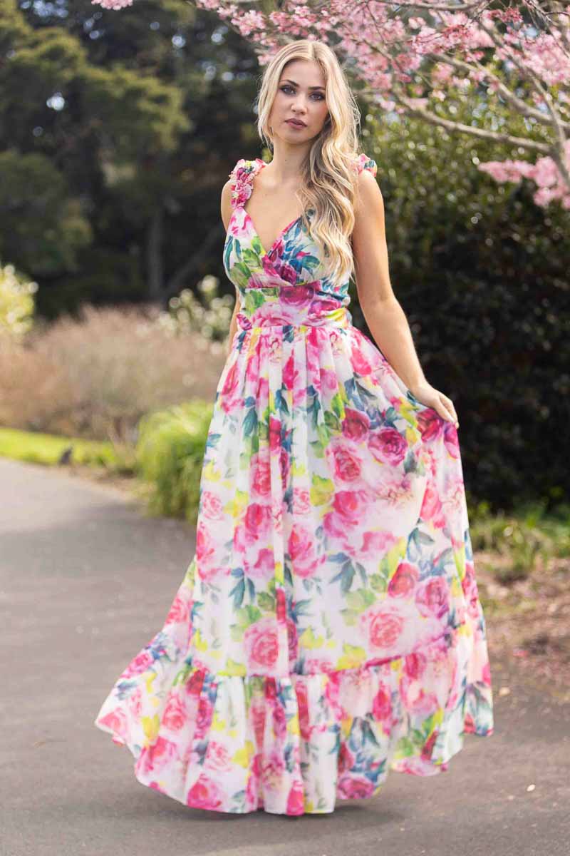 Buy Bianca Maxi Dress Pink Floral by Augustine online Augustine