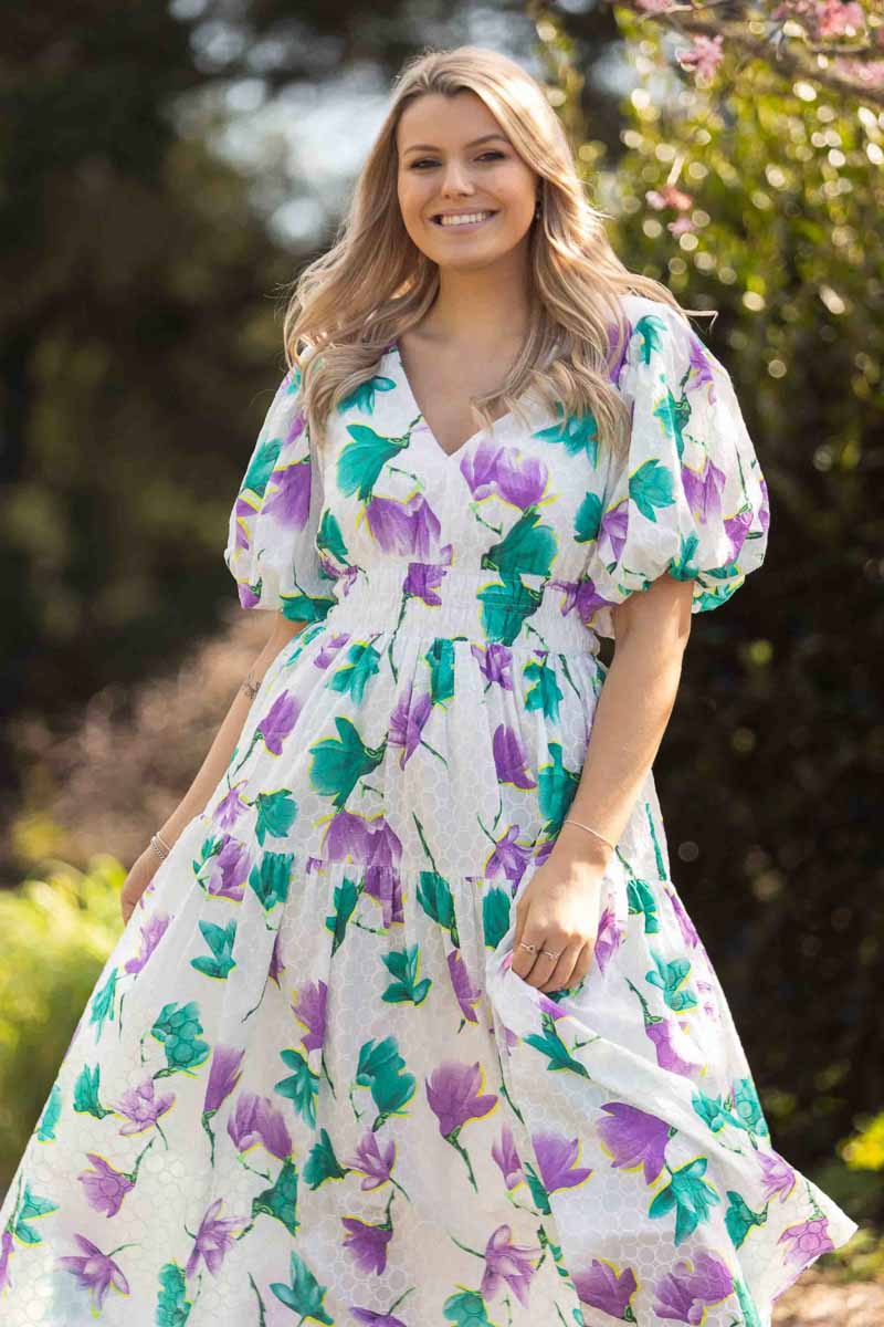 white floral maxi dress plus size