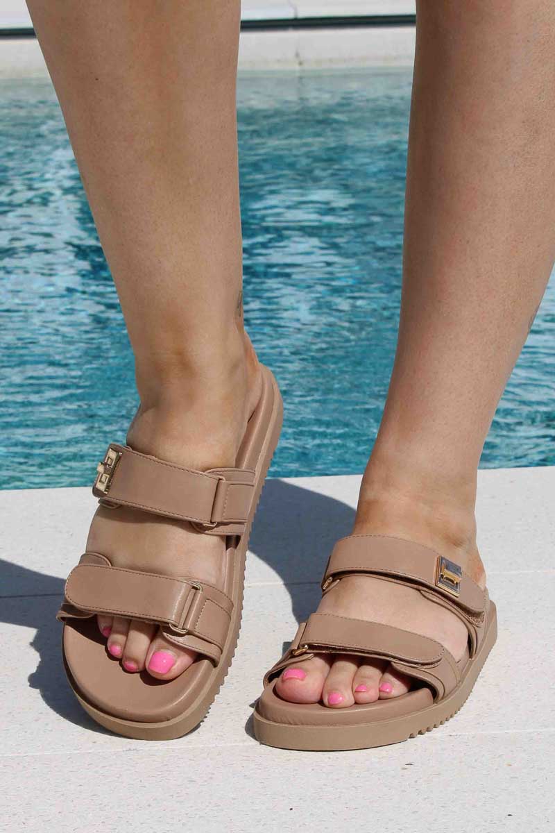 beige slide sandal