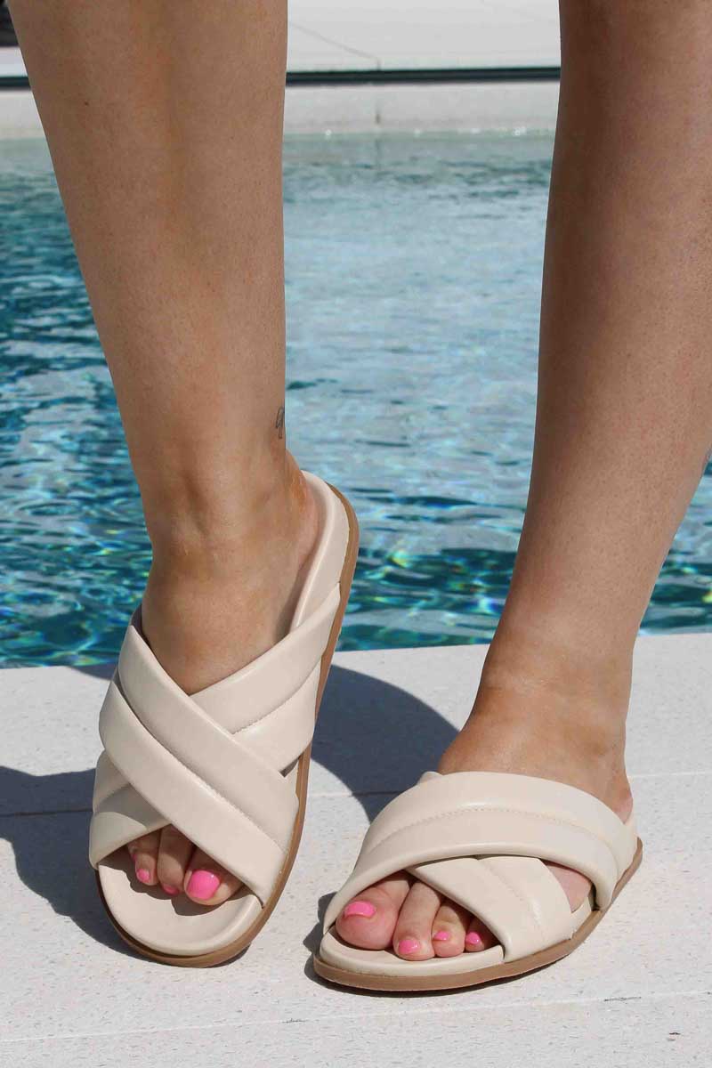 cream slide sandal