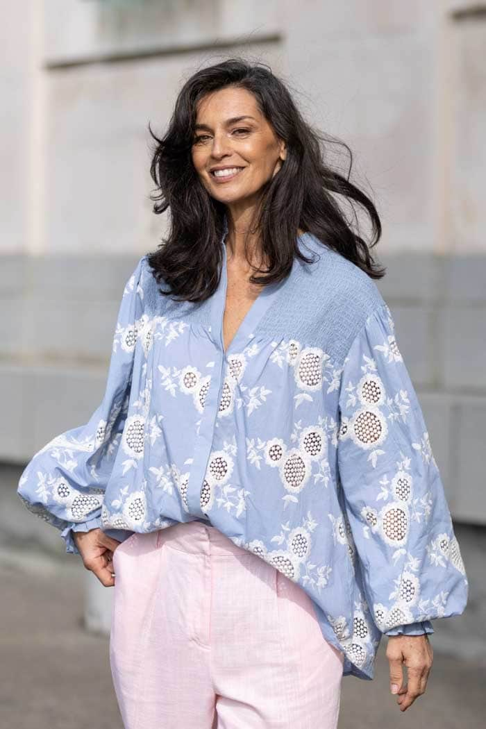 blue embroidered blouse