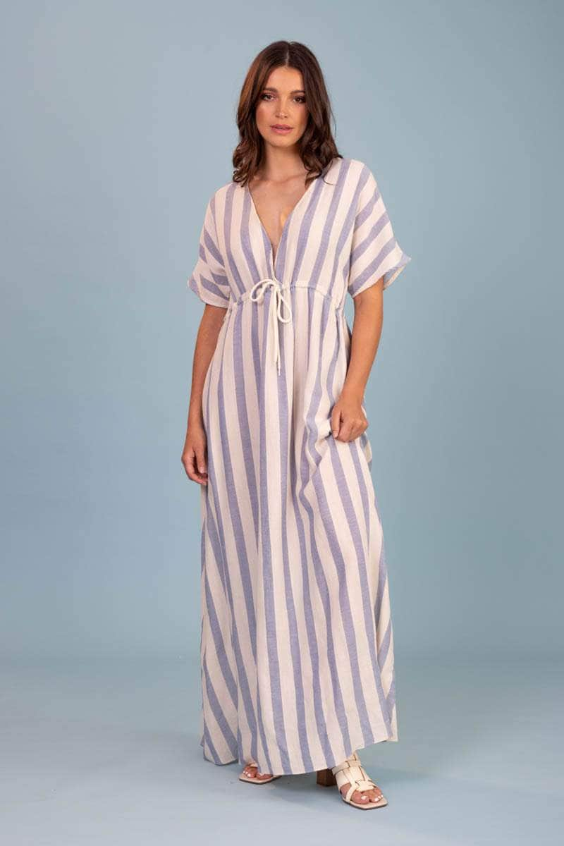 blue striped maxi dress