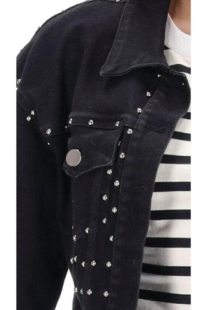 Cassidy Studded Cotton Denim Jacket Black