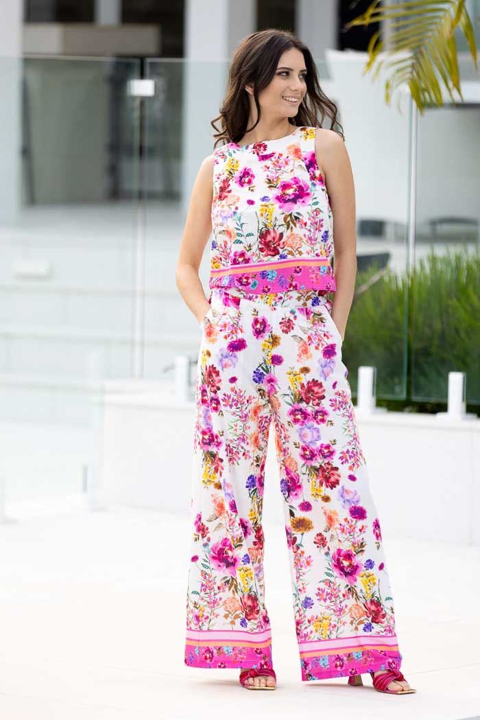 pink floral print trouser