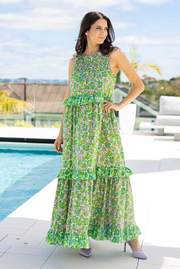 green floral maxi dress