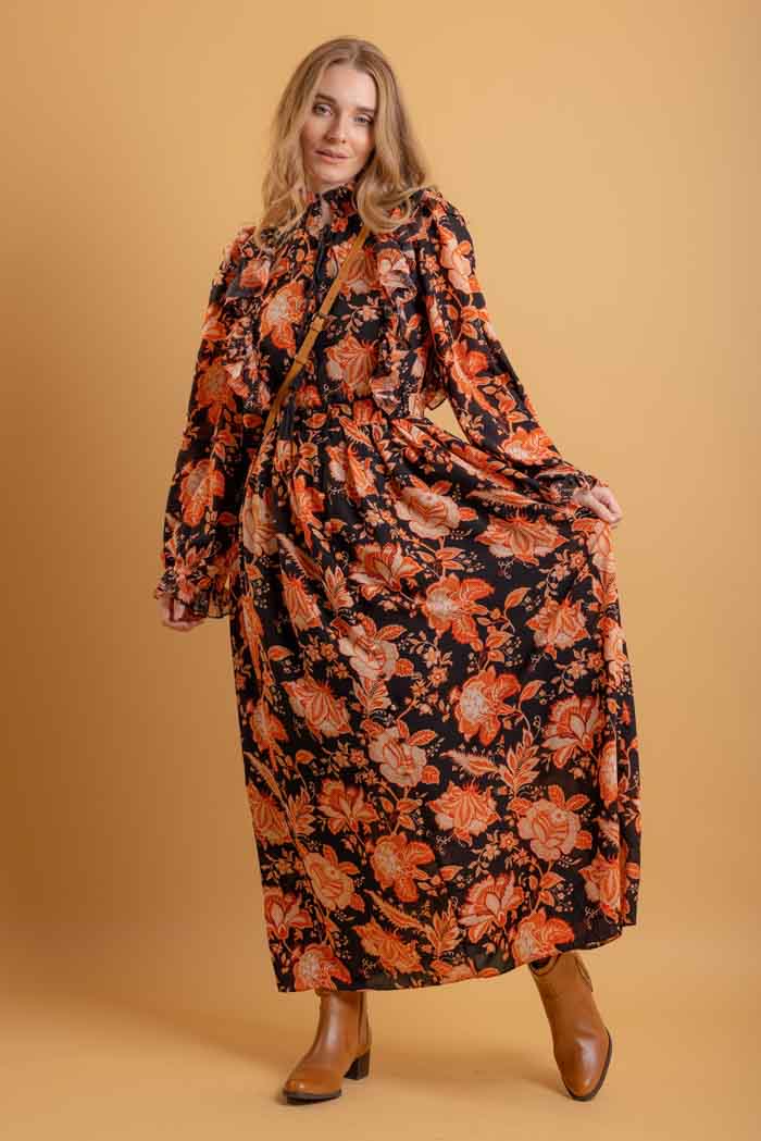 orange floral maxi dress