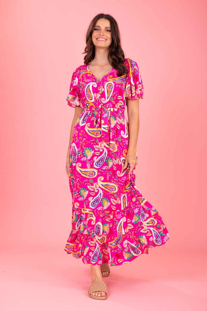 Buy Daphine Maxi Dress Pink Paisley by Charlo online Augustine