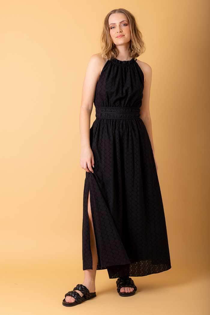 Black embroidered maxi dress sales