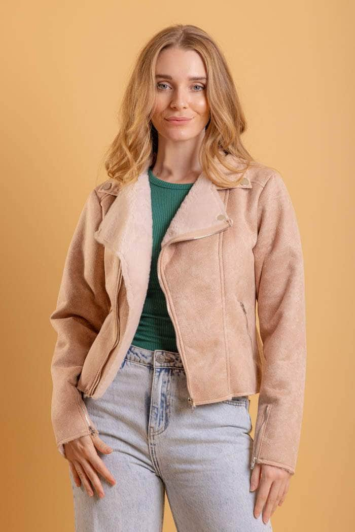 beige faux suede jacket