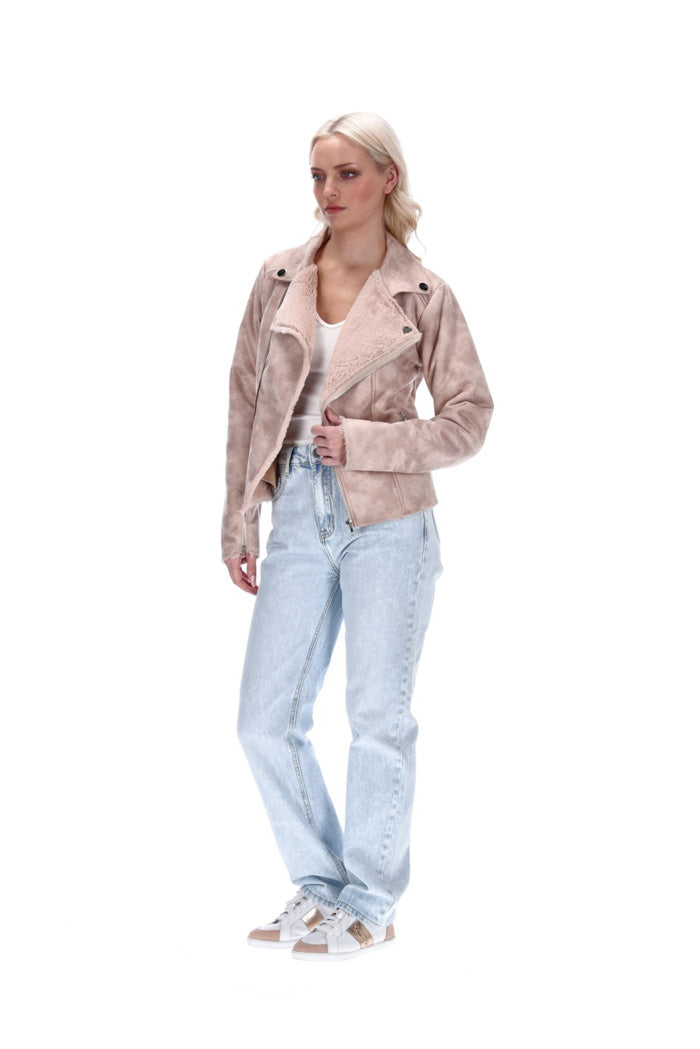 Devin Suede Biker Jacket Dusty Pink