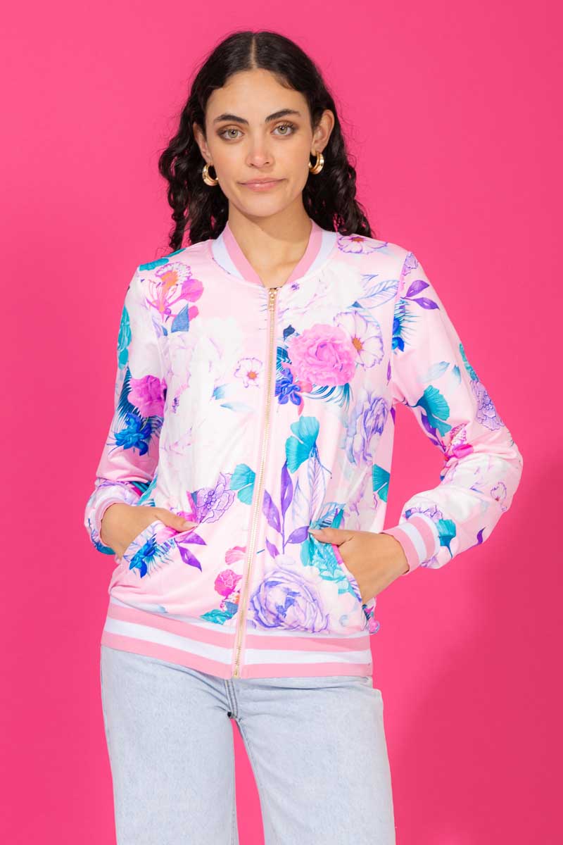 pink lilac blue bomber jacket