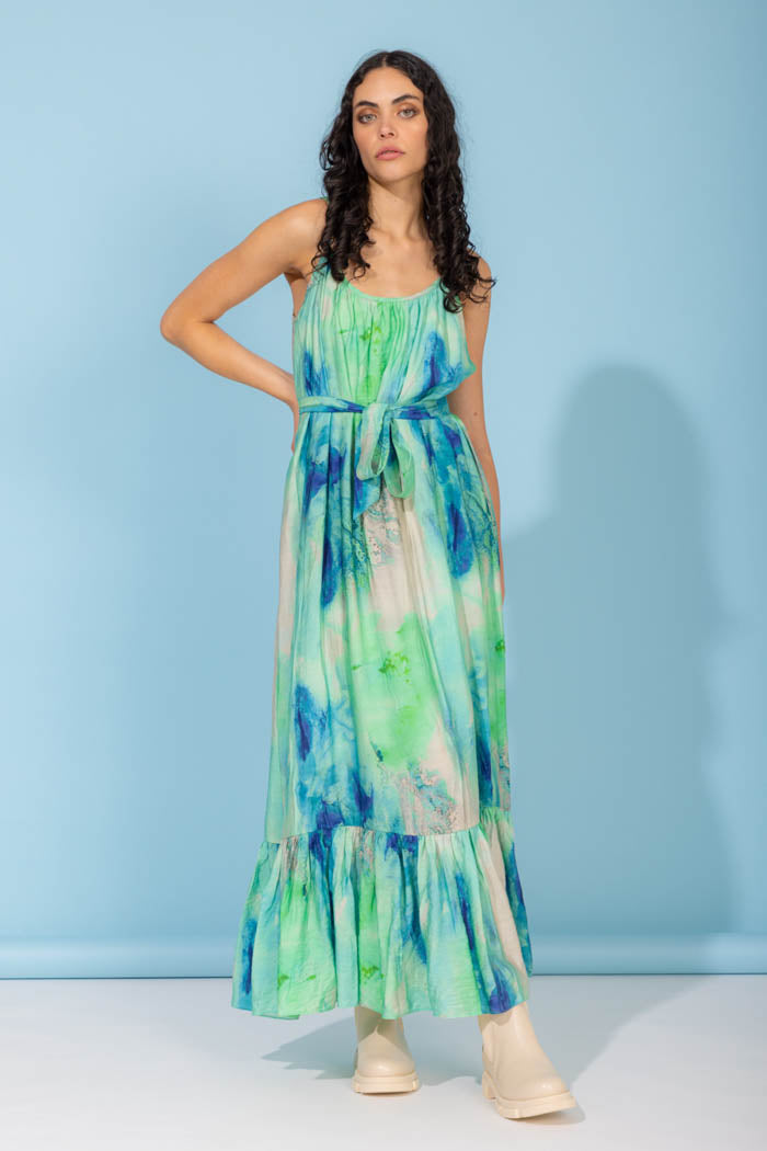 green watercolour maxi dress