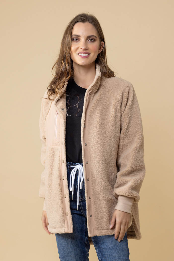 beige faux sherpa jacket